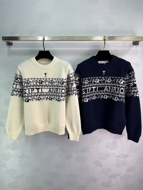 Dior Classic Wool-Blend Fair Isle Knit Sweater with Retro Geometric Pattern, Soft and Warm