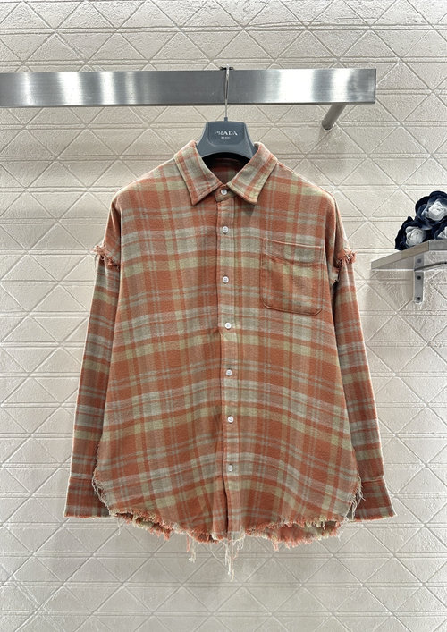 Prada Vintage Checked Denim Shirt with Fringed Hem