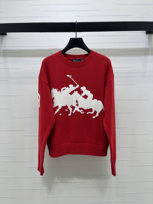 Burberry Premium Quality Horse Embroidery Pullover Sweater in Classic Red, Custom Wool Yarn