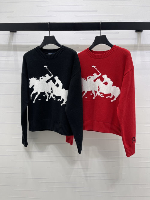 Burberry Premium Quality Horse Embroidery Pullover Sweater in Classic Red, Custom Wool Yarn