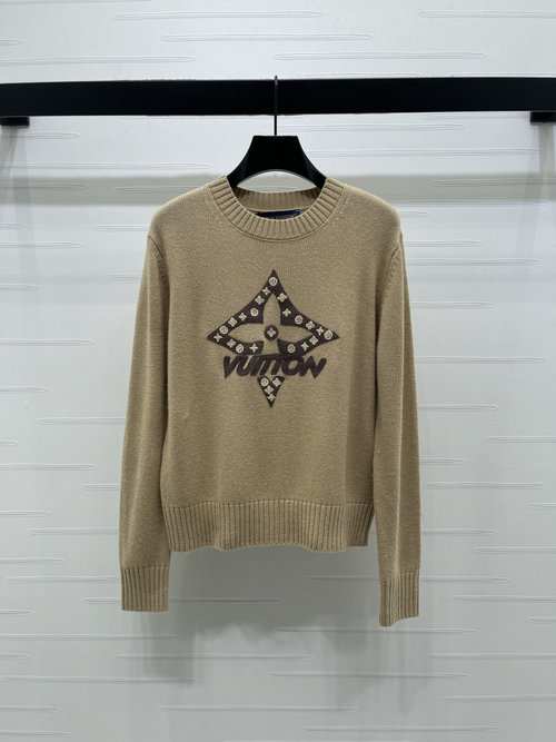 Louis Vuitton Custom Wool Blend Crew Neck Sweater with Embroidered Brand Logo, Simple and Sophisticated