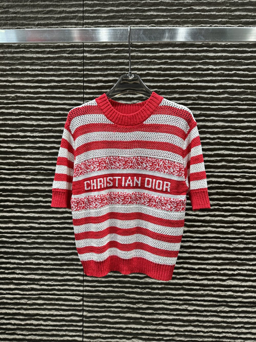 Dior New Arrival: Dior Hollow Jacquard Letter Knit Short-Sleeve