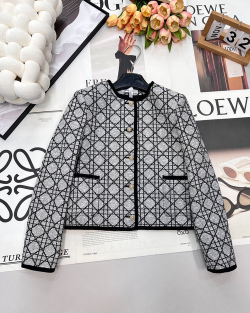 Dior Classic Checker Pattern Black Tweed Coat
