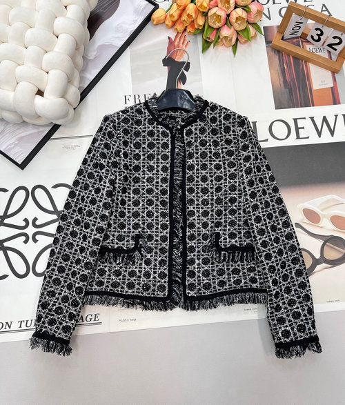 Dior Classic Checked Tweed Fringe Coat & Skirt Set