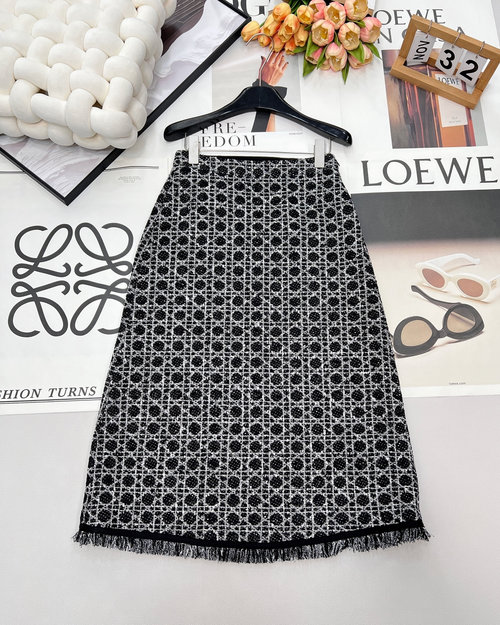 Dior Classic Houndstooth Tassel Coat & Skirt Set