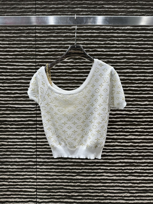 Louis Vuitton New Arrival: Louis Vuitton Jacquard Letter Knit Short-Sleeve