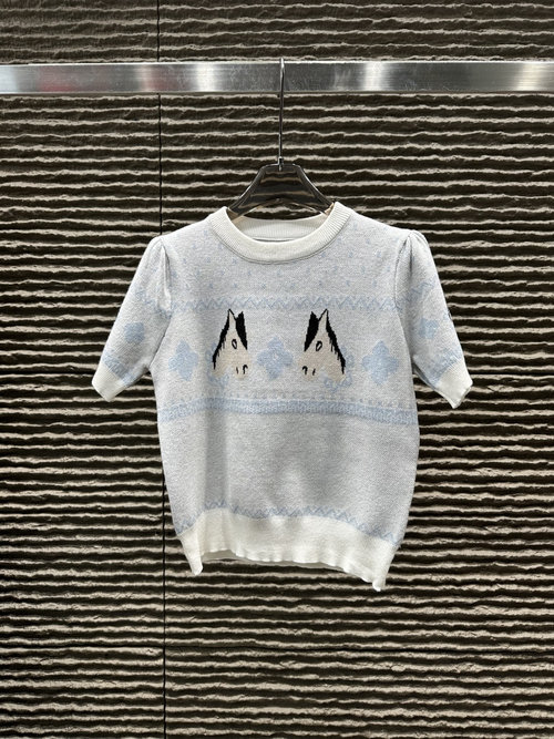 Thom Browne TB Jacquard Horse Pattern Knit Short-Sleeve Top