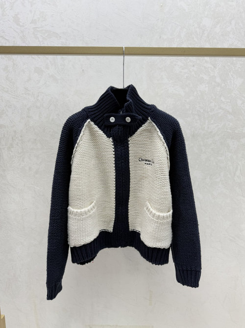 Dior Contrast Turtleneck Knit Cardigan in Timeless Black
