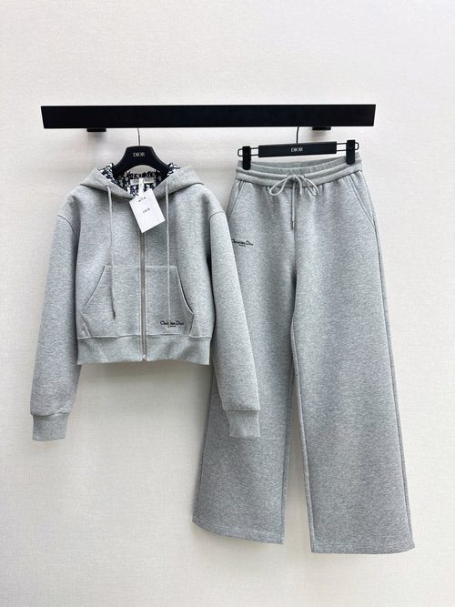 Dior Casual Suit with Monogram Lining, Hoodie and Elastic Waist Trousers