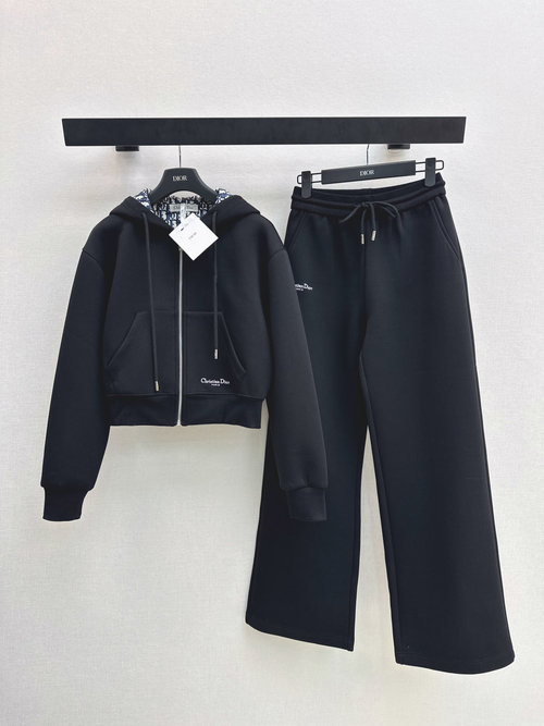Dior Casual Suit with Monogram Lining, Hoodie and Elastic Waist Trousers
