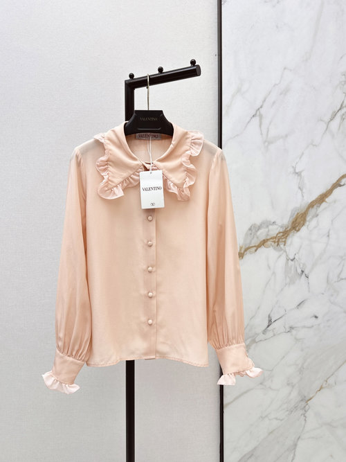 Valentino Silk Shirt with Ruffled Trim, Lightweight and Elegant