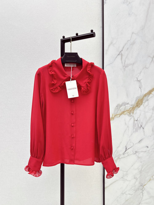 Valentino Silk Shirt with Ruffled Trim, Lightweight and Elegant