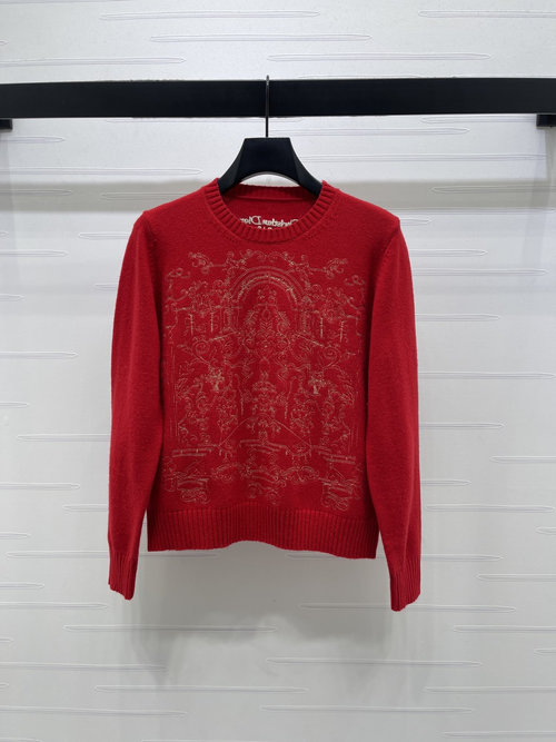Dior Heavy Embroidery Long Sleeve Sweater with Logo