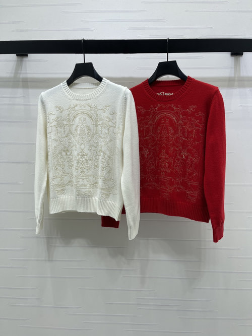 Dior Heavy Embroidery Long Sleeve Sweater with Logo