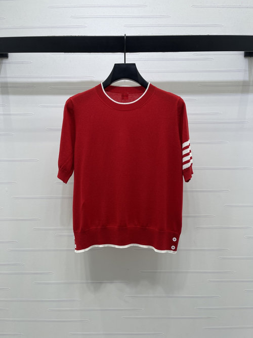 Thom Browne Round Neck Knit Short Sleeve with Color Block