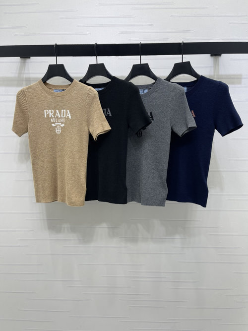 Prada Custom Wool Knit Short Sleeve with Distinctive Contrast Logo