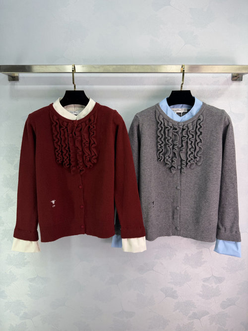 Dior Ruffled Fake Two-piece Knit Cardigan with Soft Fabric and Layered Design