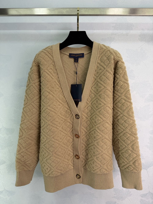 Louis Vuitton Premium Wool Blend V-Neck Cardigan with Metal Buttons