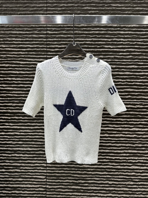 Dior Knit Short Sleeve with Front and Back Jacquard Letters