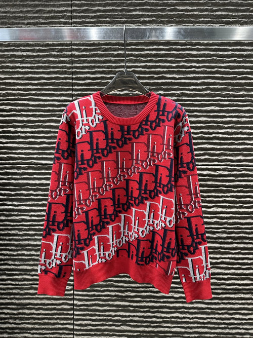 Dior Real-Shot Large Cargo: Dio Brand Red Intarsia Letter Pullover Sweater