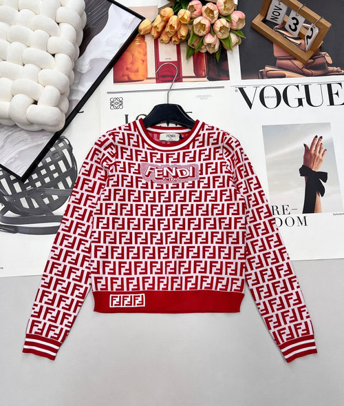 Dior Double F Logo Jacquard Long-Sleeve Knit Top