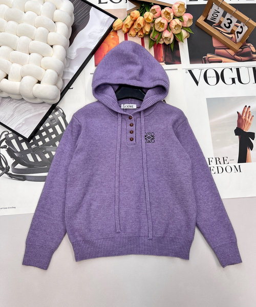Loewe Soft Breathable Knit Hoodie with Classic Logo