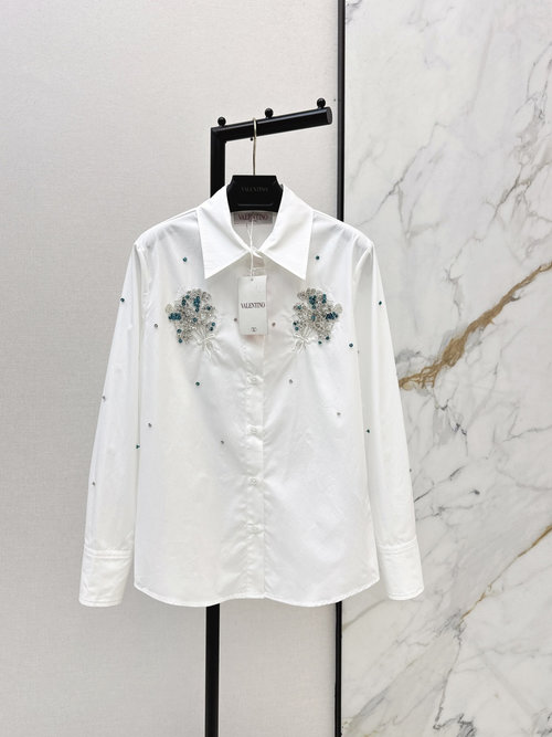 Valentino Water-Diamond Decorated Pure Cotton Shirt with Vintage Appeal