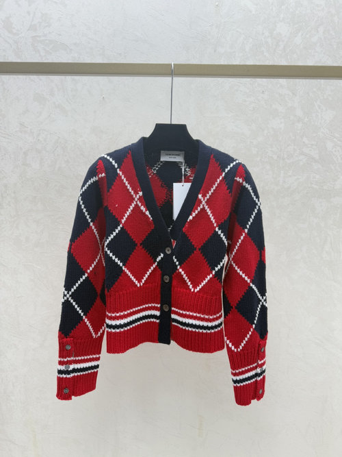 Thom Browne Autumn Color-Blocked V-Neck Knit Cardigan