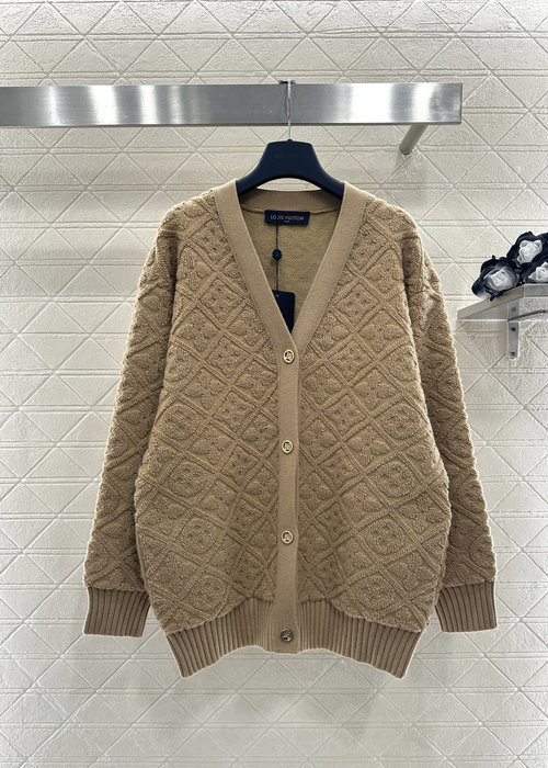 Louis Vuitton Cocoon Jacquard Knit Cardigan with Four - Leaf Clover Pattern