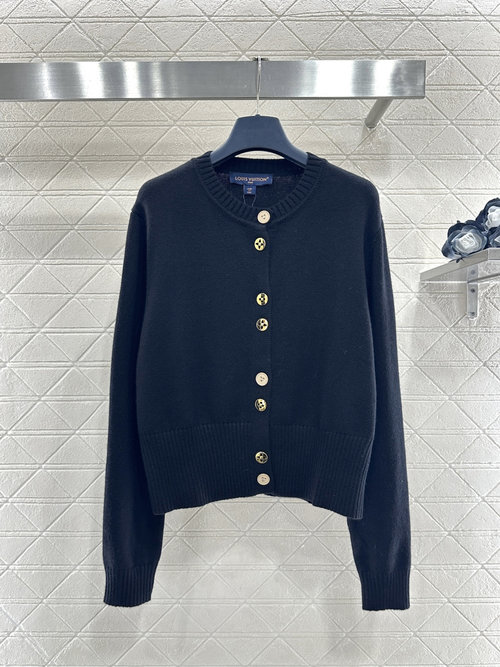 Louis Vuitton Buttoned Knit Cardigan with Red - Black Color Blocking