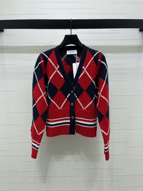 Thom Browne Early Series College Checked Knit Cardigan with Vintage Style