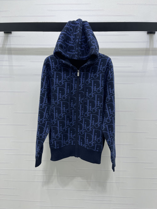 Dior Hooded Knit Jacquard Cardigan with Brand Logo