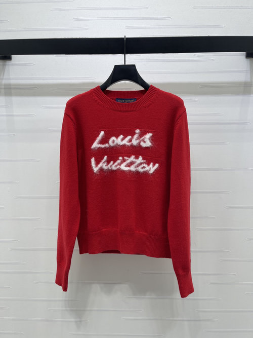 Louis Vuitton Embroidered Knit Sweater with Red and Handwritten Logo