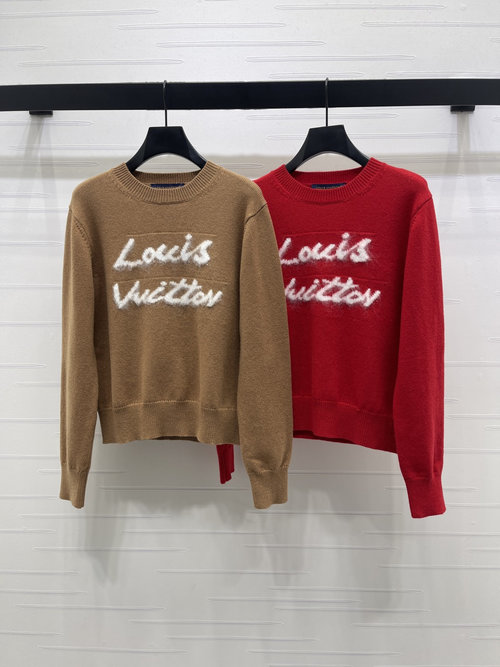Louis Vuitton Embroidered Knit Sweater with Red and Handwritten Logo