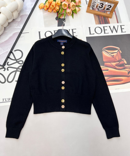 Louis Vuitton Red and Black Contrast Branded Button-front Cardigan