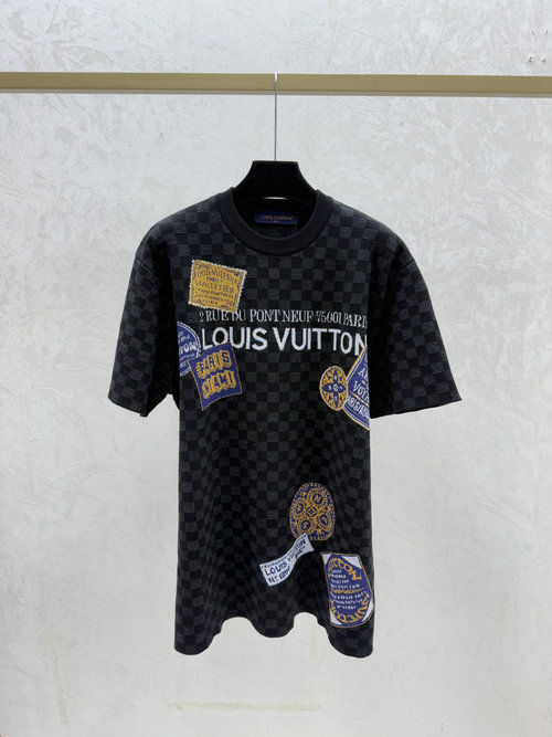 Louis Vuitton Black Contrasting Letter Round Neck Knit Short Sleeve