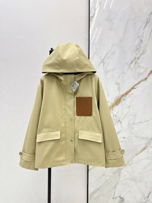 Loewe 3D Tailored Logo Leather Pocket Windbreaker, Slimming and Stylish