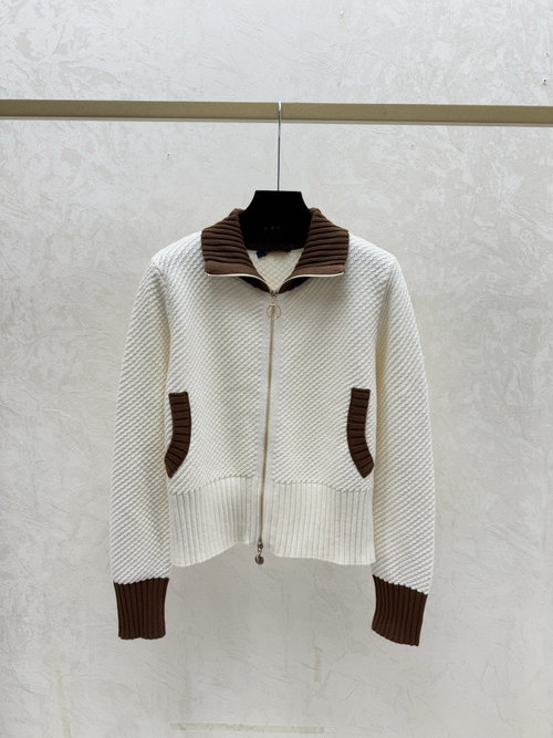 Louis Vuitton White Color-Blocked Collared Knit Cardigan