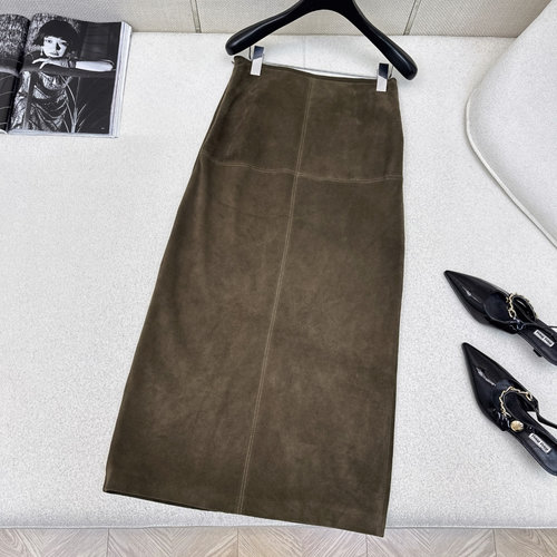 The Row Elegant Italian Luxe Suede Long Half Skirt