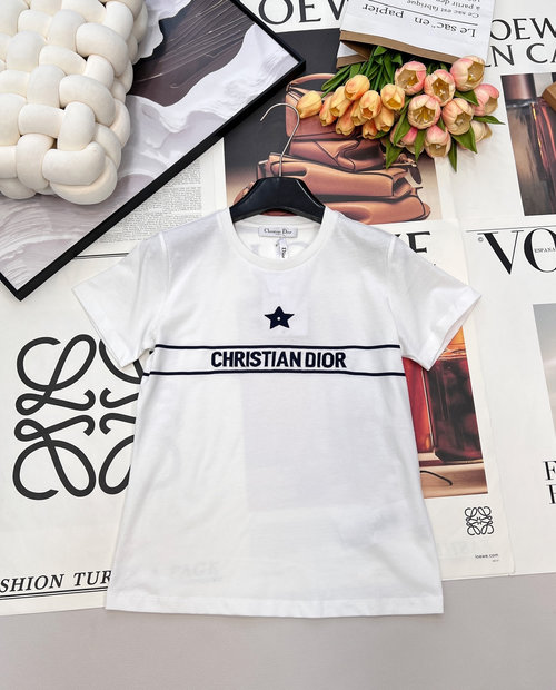Dior Navy-Inspired T-Shirt with Embroidered Stars and Letter Logo