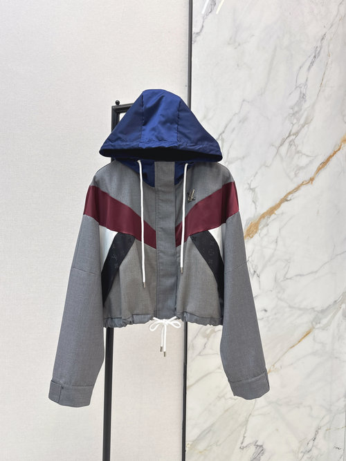 Louis Vuitton Color-Block Zip-Up Jacket Set with Geometric Design and Logo