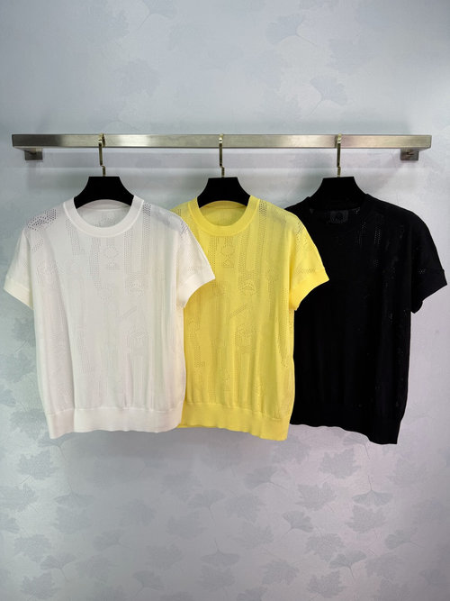 Hermes Elegant Lace Knit Short Sleeve - Round Neck, Versatile Elegant Style