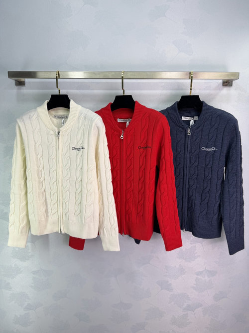 Dior Embroidered Logo Long Sleeve Knitted Cardigan - High-Quality Texture