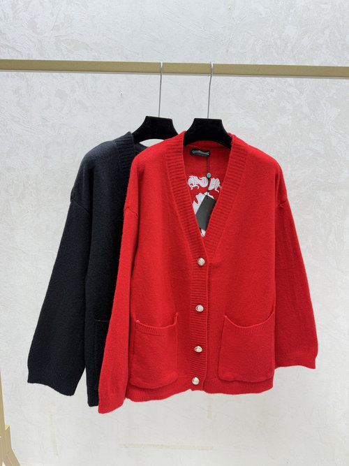 Chrome Hearts Contrasting Color Letter V-Neck Knit Long Sleeve Cardigan