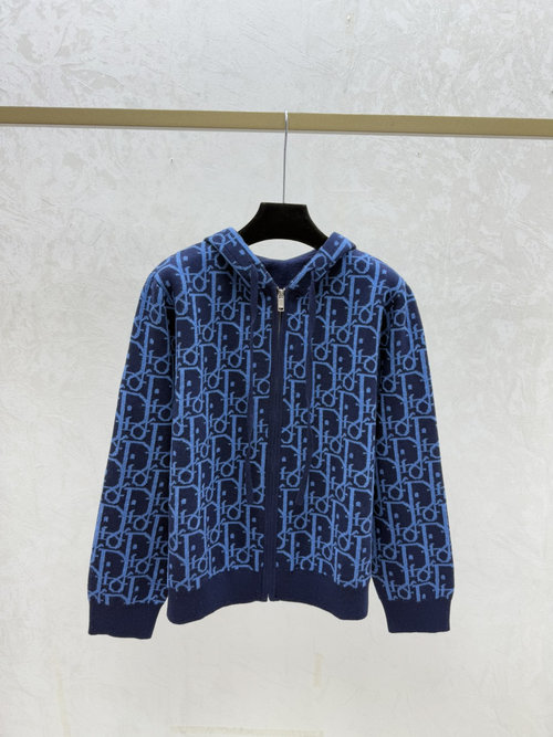 Dior Sapphire Blue Color-Blocked Knit Cardigan