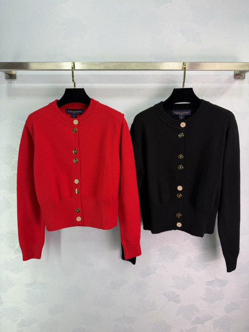 Louis Vuitton Button-Front Knitted Cardigan - Contrasting Red and Black Colors