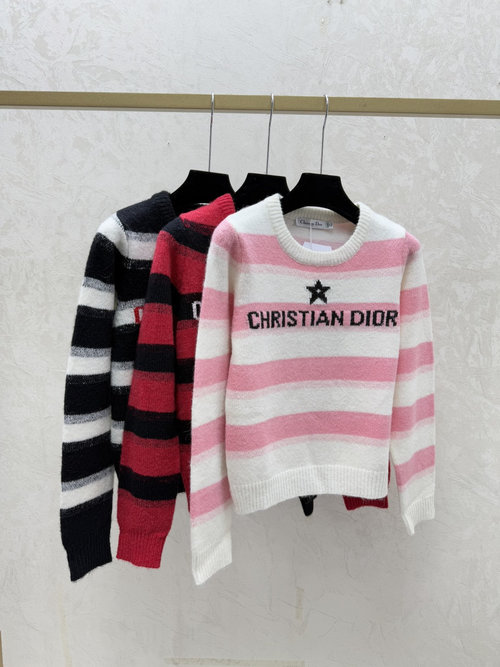 Dior Color-Blocked Striped Knit Long-Sleeve with Stars