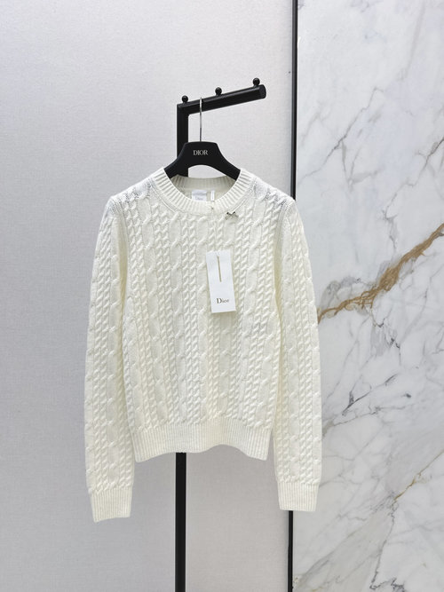 Dior White Knitwear with Twisted Design, French Retro Aesthetic