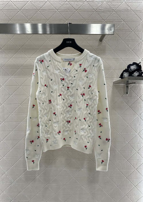 Dior Custom Cashmere Knit Sweater with Rose Embroidery