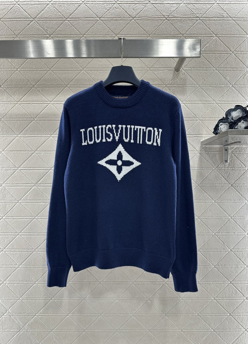 Louis Vuitton Round Neck Knit Pullover Sweater with Color Contrast and Logo